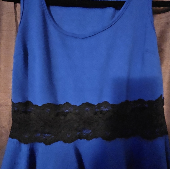 Sapphire Blue Mini Dress - Sheer Waist - Picture 2 of 3